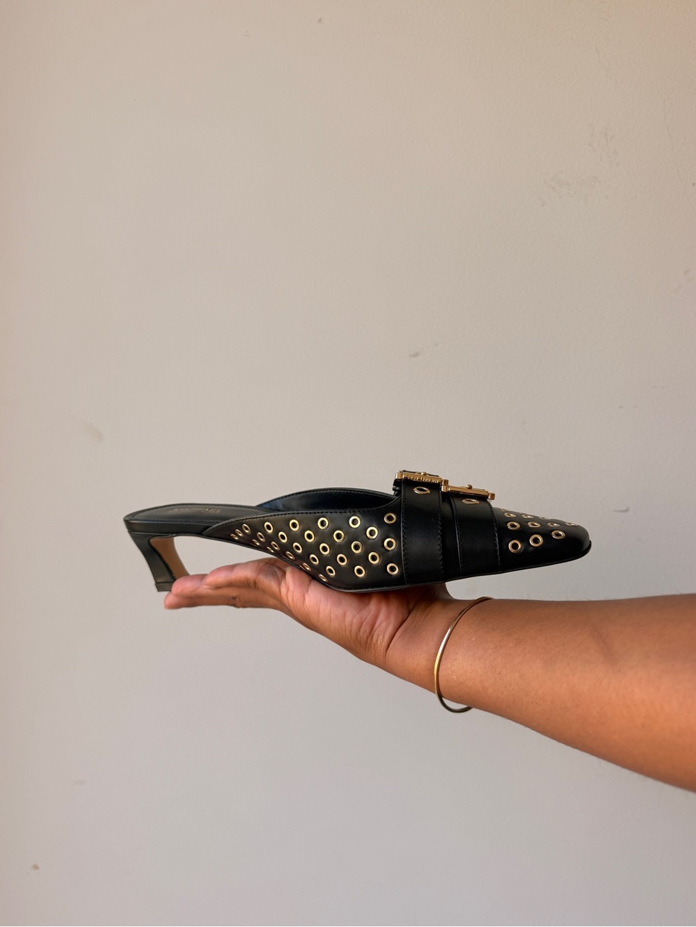 MICHAEL Michael Kors Black Leather Studded Buckle Mules - Picture 5 of 10